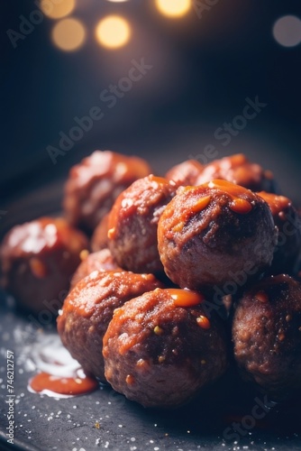 a plate of meatballs with sauce © RENDISYAHRUL