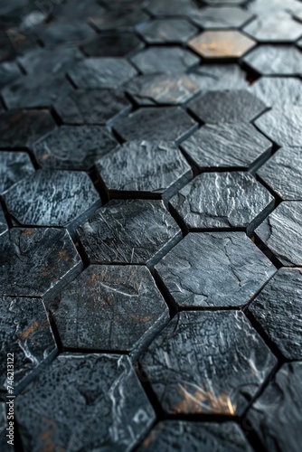 Detailed close-up view of a black tile floor.