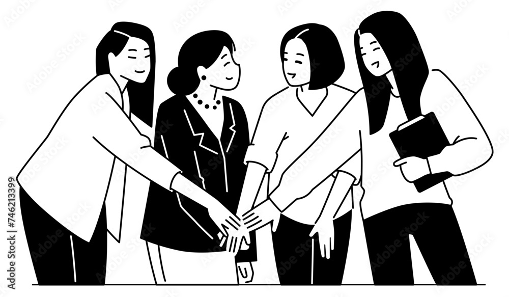 Successful women stacking hands together