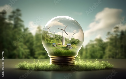 light bulb with wind turbine power, Environment and clean energy concept