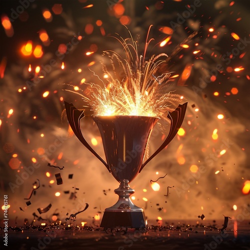 Winner trophy with fireworks 