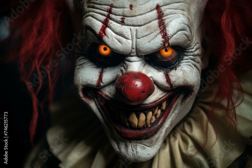 Creepy Scary clown. Evil costume devil. Generate Ai