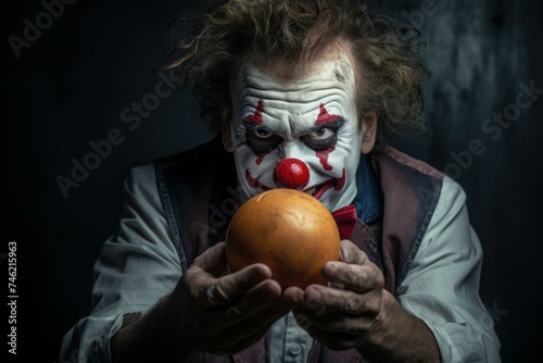 Eerie Scary clown horror. Angry face. Generate Ai photo