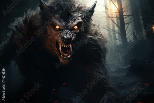 Terrifying Scary werewolf dark. Horror fear night. Generate Ai