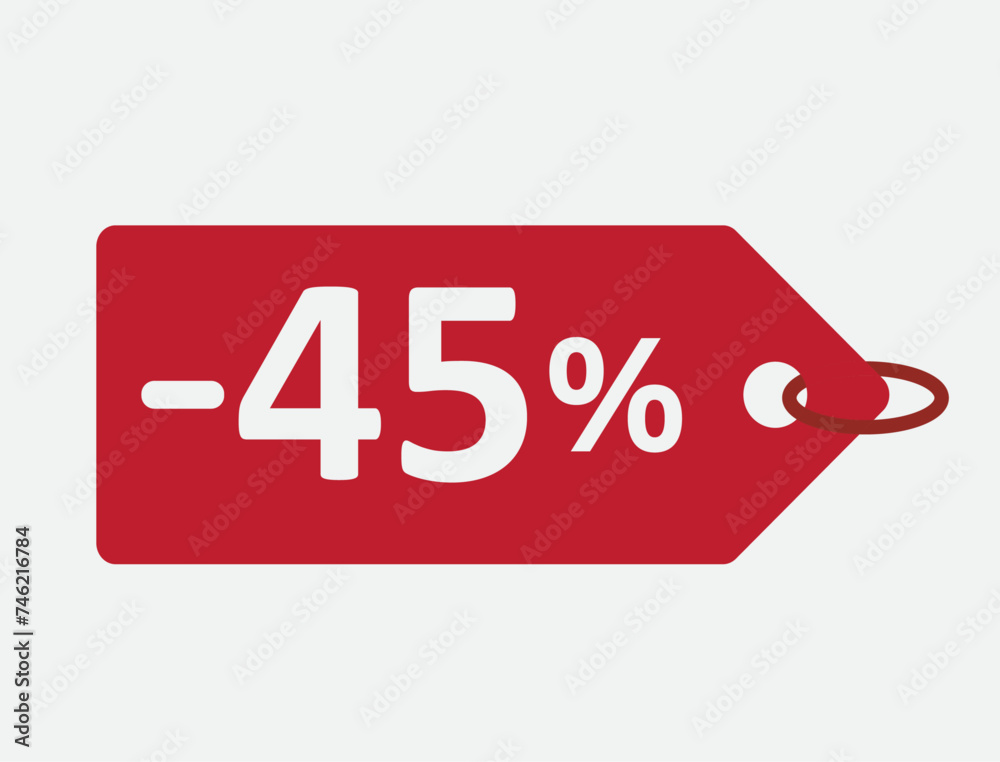 45% discount red label. for sale. promotion. special offer promotion. discount percentage. vector flat design. fourty five percent off