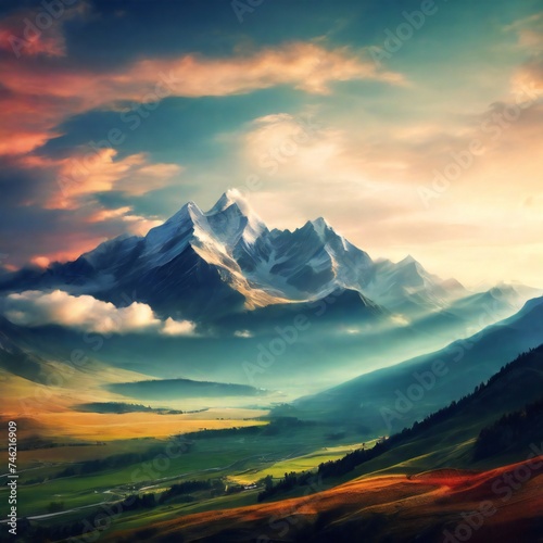 autumn mountains landscape. design for poster  social media. ai generative