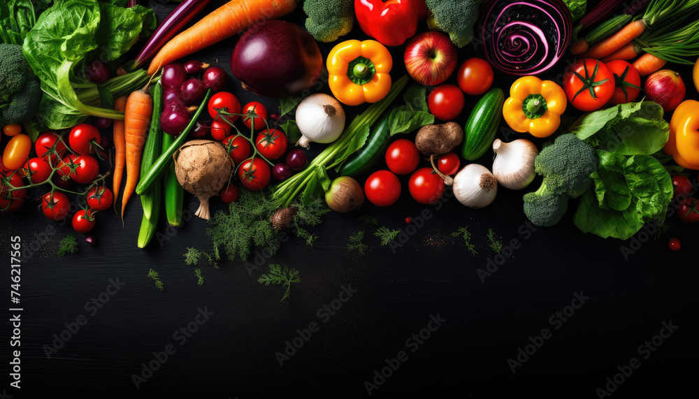 big pile of vegetables on a table with blank space for copy big pile of vegetables on a table with blank space for copy