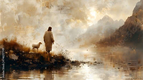 Concept Art of Jesus and Lamb by the Lake photo