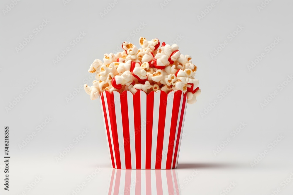 Delicious popcorn in decorative paper popcorn bucket isolated on white background.
Delicious popcorn in decorative paper popcorn bucket isolated on white background.
