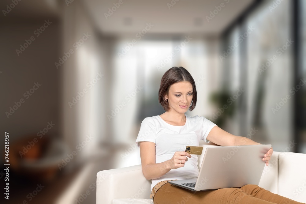 Success woman working on laptop from home Success woman working on laptop from home