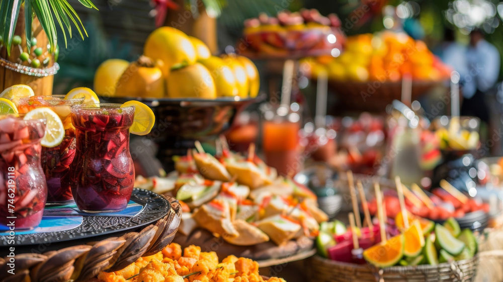 A display of traditional Carnival food and drinks including caipirinhas feijoada and pão de queijo showcasing the delicious and indulgent side of the celebrations.