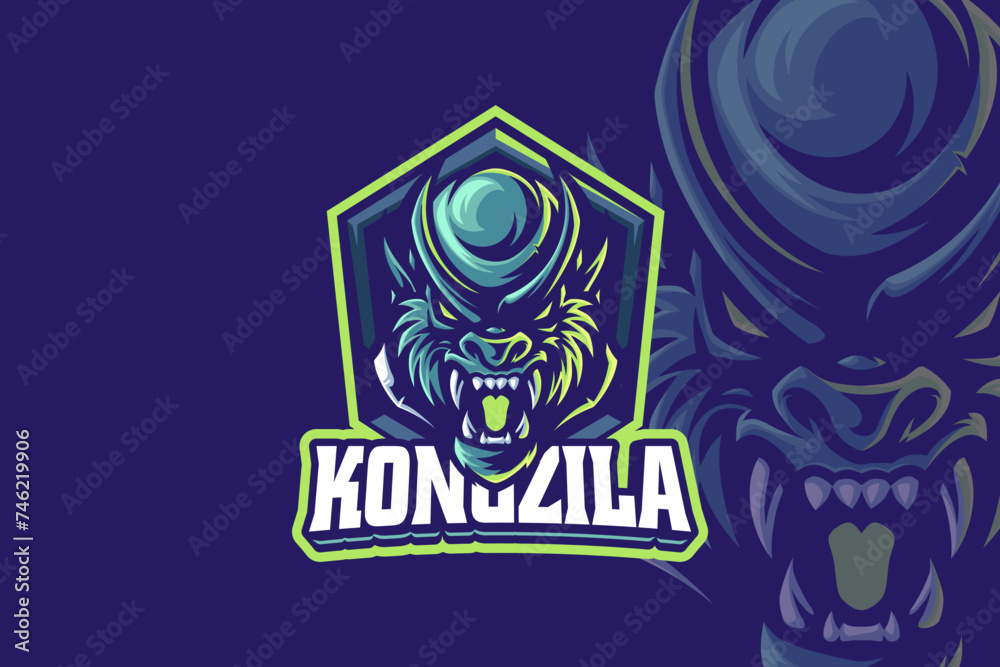 king kong monster head mascot logo design for sport game and esport team club