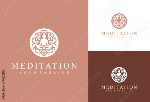 logo human meditation relaxation design vector inspiration