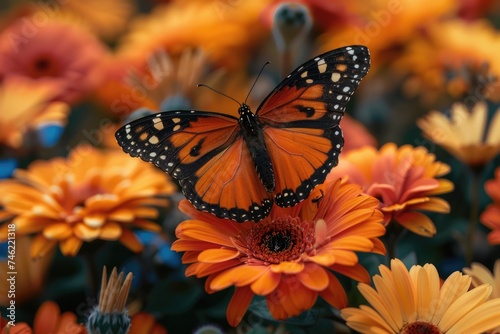 Detailed close-up of a butterfly perched delicately on a vibrant flower, showcasing intricate patterns and colors.
