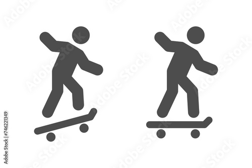 vector set of skate, skateboard, skating pictogram and silhoette