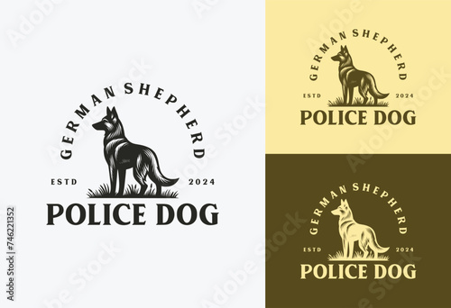 German Shepherd dog logo vector illustration whit vintage style