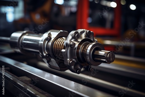Intricate view of a push rod amidst an array of industrial machinery in a bustling factory photo