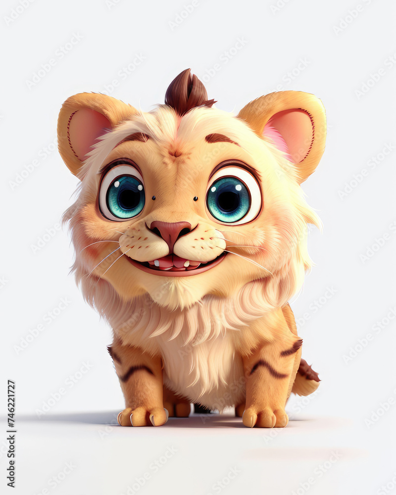 3D Cute smile little lion kawaii character 3D Cute smile little lion kawaii character
