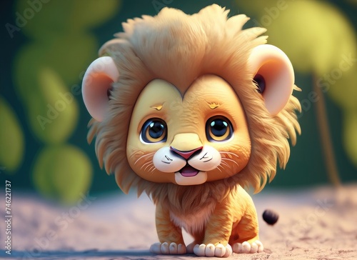 3D Cute smile little lion kawaii character