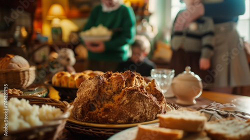 The scent of freshly baked soda bread fills the air as families gather for traditional Irish meals such as corned beef and cabbage.