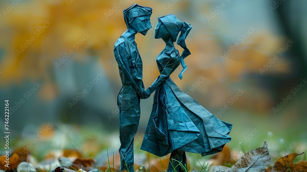 Origami Sculptures in the Autumn A Teal and Gray Tableau Origami Sculptures in the Autumn A Teal and Gray Tableau
