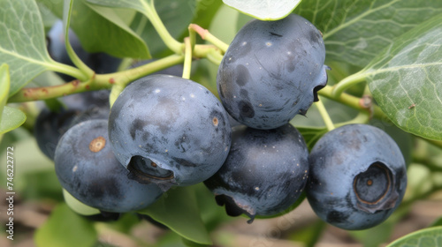 Small round blueberries ed together tightly on a delicate thin vine.