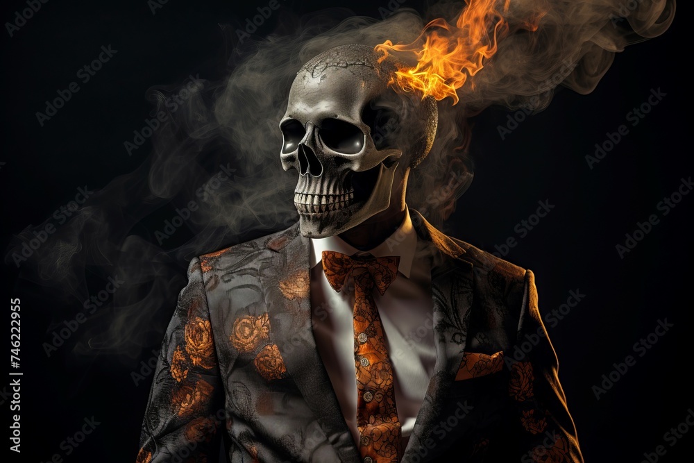 Gothic Skeleton smoking suit. Fear dead. Generate Ai Gothic Skeleton smoking suit. Fear dead. Generate Ai