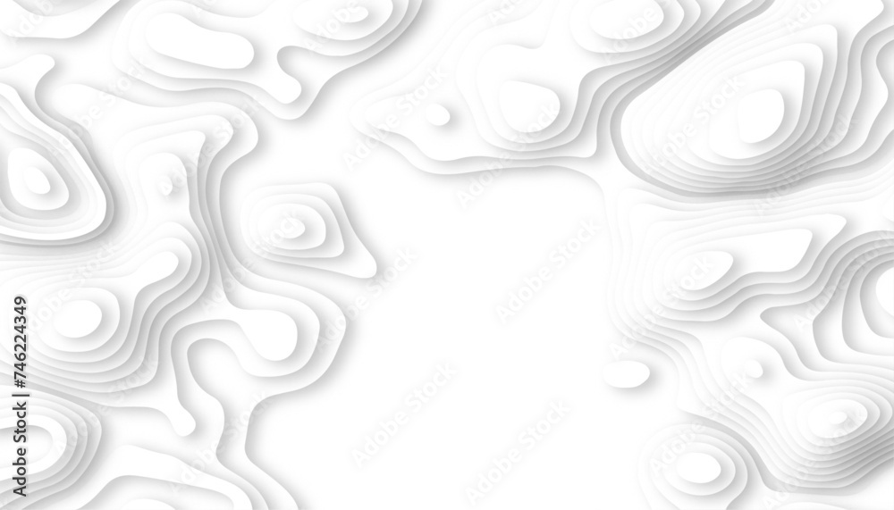 White papercut layers vector banner. Abstract paper cut art background design for website template. Topography map concept or smooth origami paper cut.