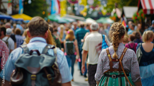 Many attendees can be seen dressed in traditional German clothing such as lederhosen and dirndls adding to the charming and authentic feel of the festival.