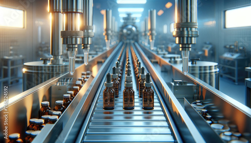 Pharmaceutical Production Line with Glass Bottles photo