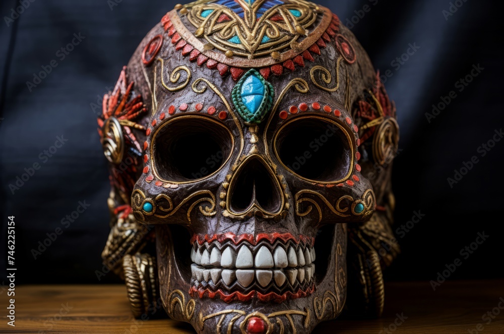 Gothic Dead skull with burning candle. Mexican skeleton holiday. Generate Ai