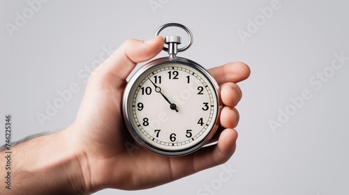 A person holds a stopwatch