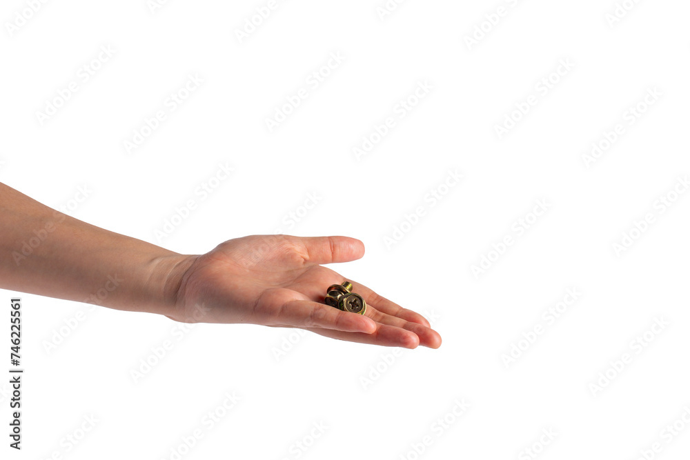 Metal bolt in hand isolated on transparent background Metal bolt in hand isolated on transparent background