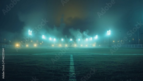 Football stadium area at night with grass field background © akarawit