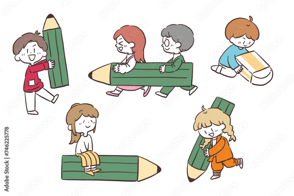 Fototapeta premium 楽しく学ぶ子供達のイラスト素材