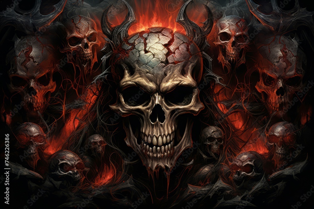 Gruesome Skull creepy blood demons. Party blood ghost hell shadow. Generate Ai Gruesome Skull creepy blood demons. Party blood ghost hell shadow. Generate Ai
