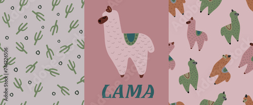 Cute alpaca llama vector graphic design. Llama character illustration for kids room design, poster, greeting card, baby shower design and party decor