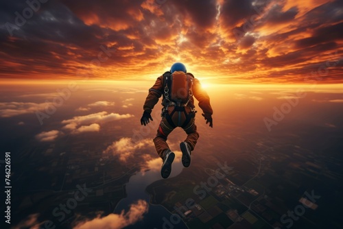 Breathtaking Skydiver sunset. Sport adventure travel. Generate Ai photo