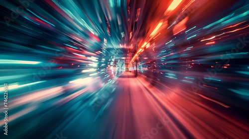 High-speed abstract light motion depicting technology and business themes, with a blurred image effect