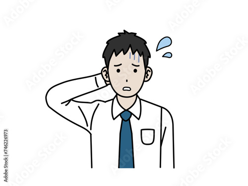 心配して困る若い会社員の男性のイラスト
