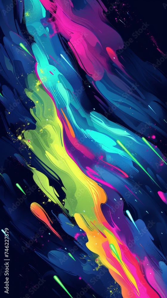 Abstract Paint Splash with Colorful Streaks on a Dark Background, Resembling Artistic Creativity