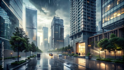 Dynamic Urban Architecture in Torrential Rain © Eric