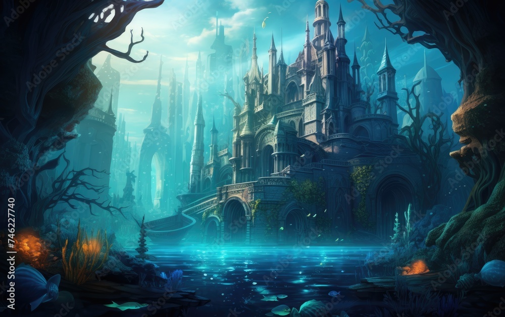 Large fantastic royal castle on the surface of the water Large fantastic royal castle on the surface of the water