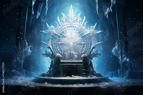 royal chair, throne made of ice, dark background © Salawati