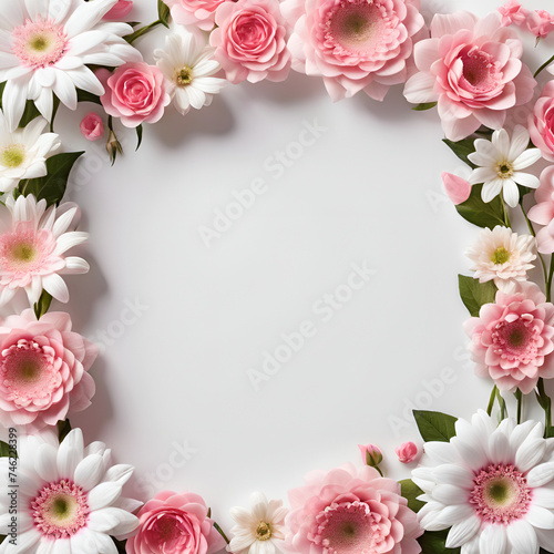 Beautiful Valentine s Day white background with pink flower frame