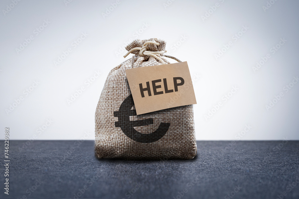  euro money bag for financial support, banking help - obrazy, fototapety, plakaty 