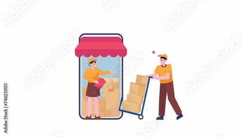 Delivery Workers Area Checking Parcel For Delivery Animation