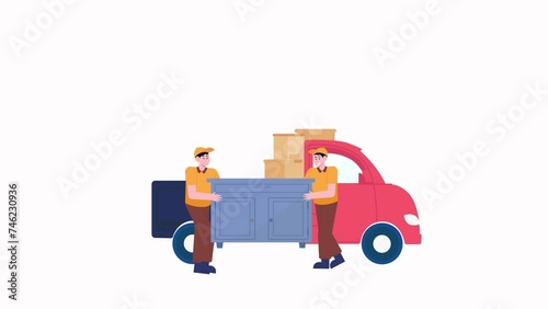 Man Workers Delivering Goods Animation