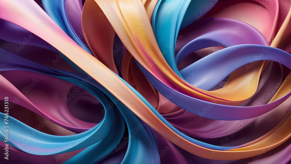Twisted ribbon background with colorful fluid