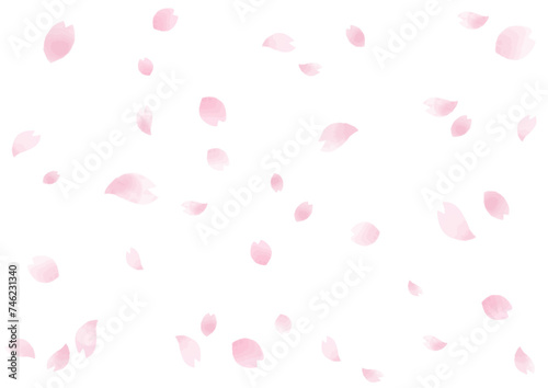 手描き水彩風の花びらが舞い散る桜